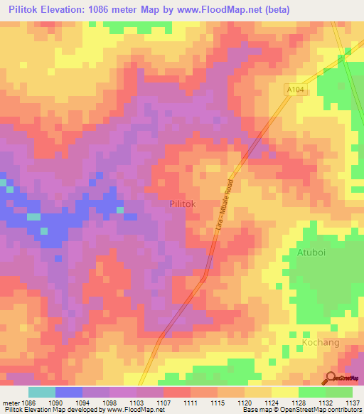 Pilitok,Uganda Elevation Map