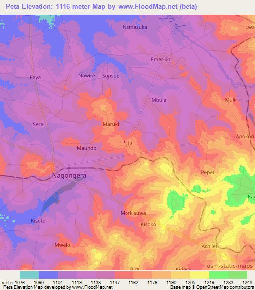 Peta,Uganda Elevation Map