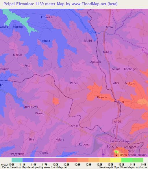 Peipei,Uganda Elevation Map