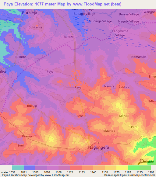 Paya,Uganda Elevation Map