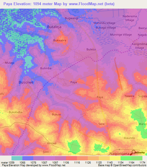 Paya,Uganda Elevation Map