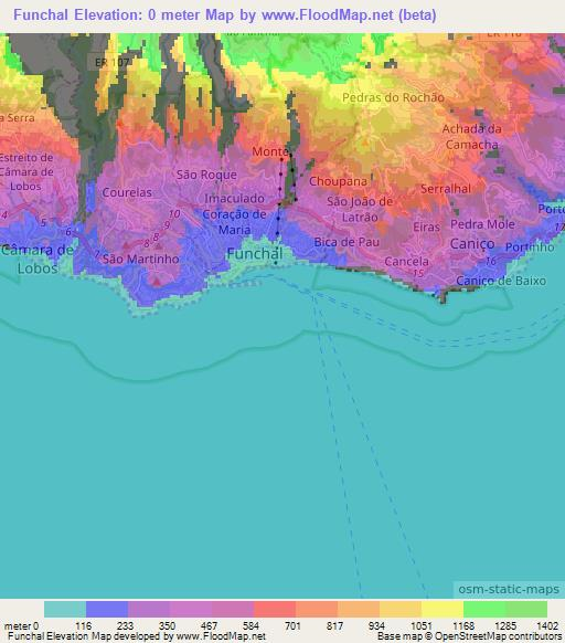 Funchal,Portugal Elevation Map
