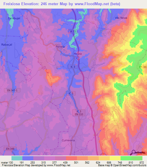 Freixiosa,Portugal Elevation Map