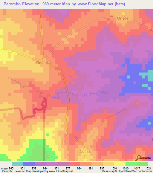 Parombo,Uganda Elevation Map
