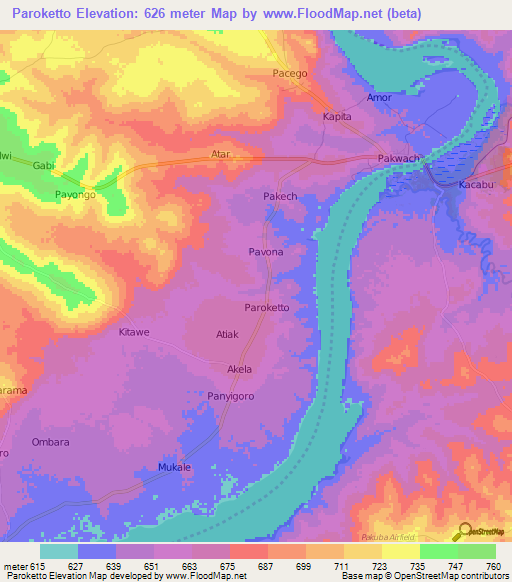 Paroketto,Uganda Elevation Map