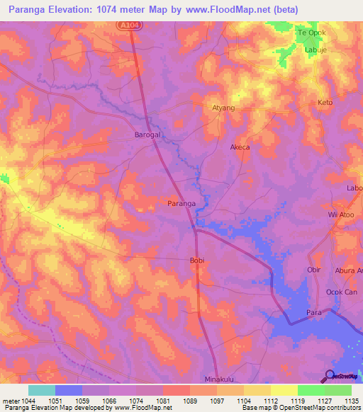 Paranga,Uganda Elevation Map