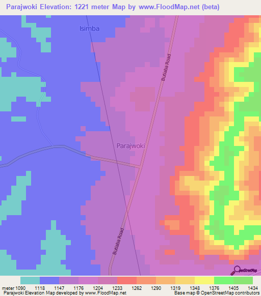 Parajwoki,Uganda Elevation Map