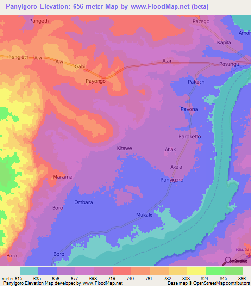 Panyigoro,Uganda Elevation Map