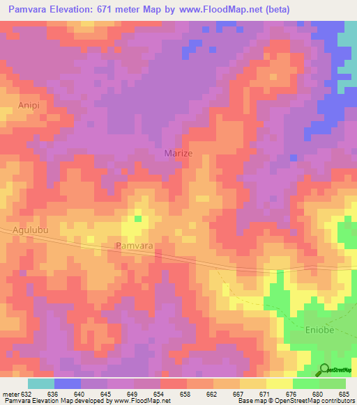 Pamvara,Uganda Elevation Map
