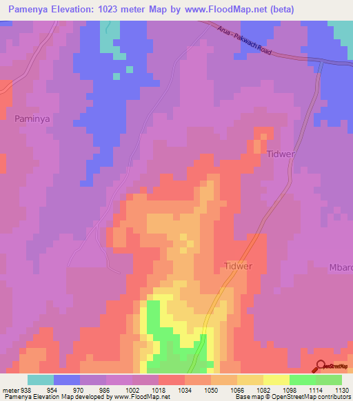 Pamenya,Uganda Elevation Map