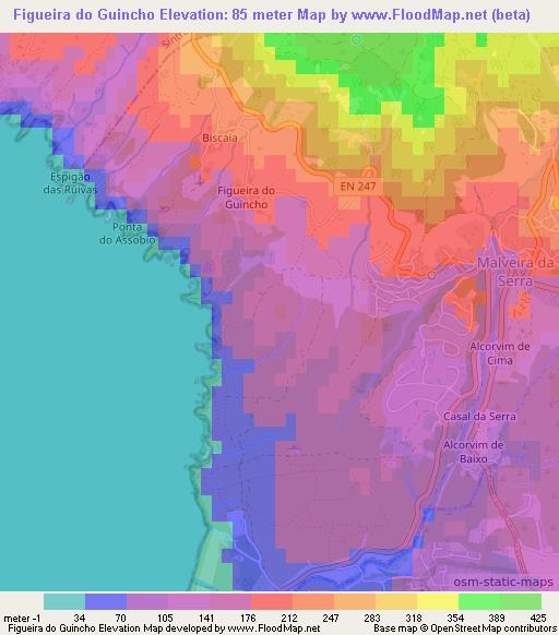 Figueira do Guincho,Portugal Elevation Map