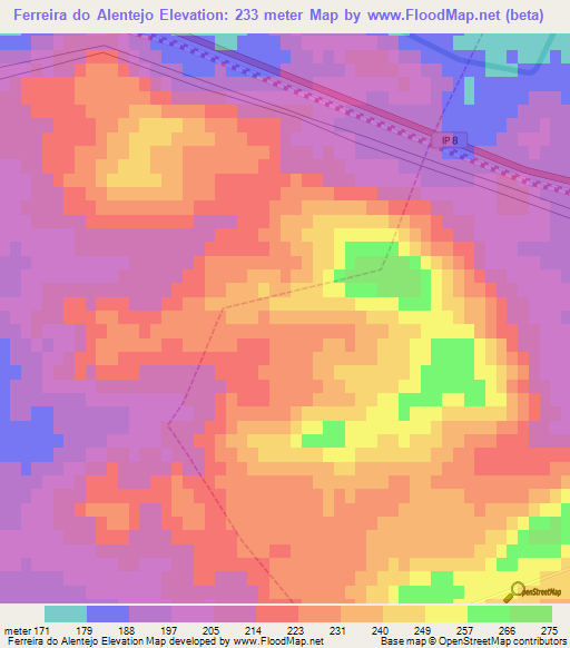 Ferreira do Alentejo,Portugal Elevation Map