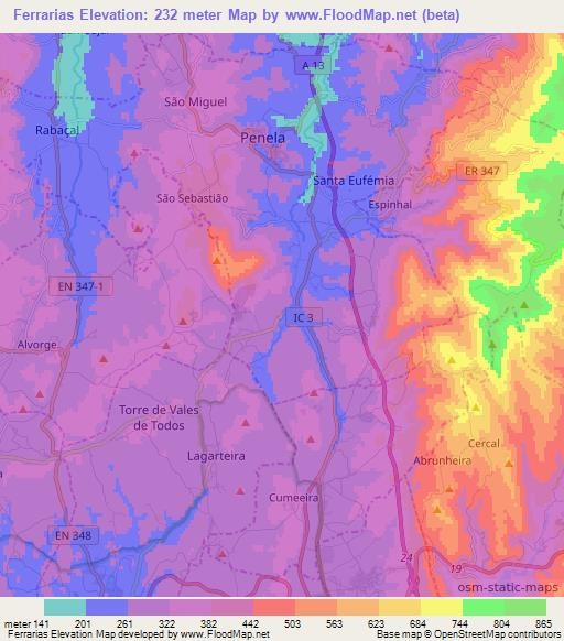 Ferrarias,Portugal Elevation Map