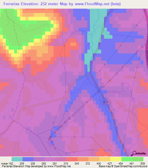 Ferrarias,Portugal Elevation Map