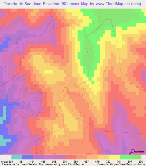Ferraria de Sao Joao,Portugal Elevation Map