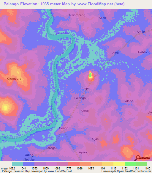 Palango,Uganda Elevation Map