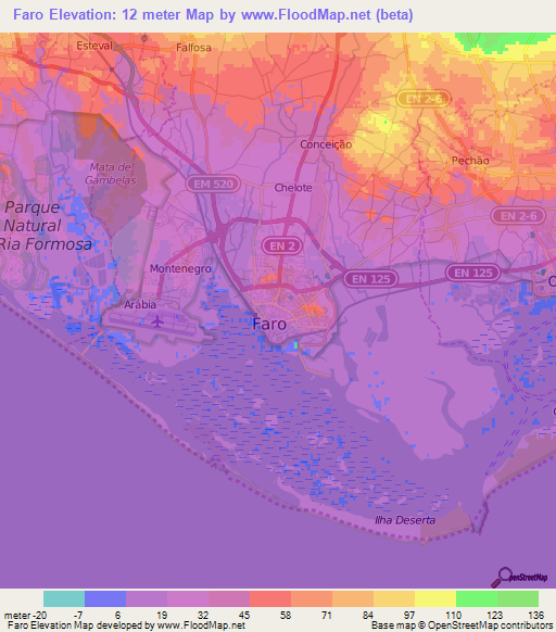 Faro,Portugal Elevation Map