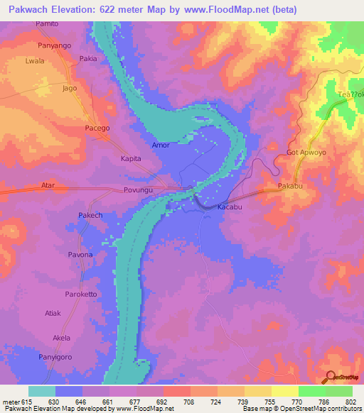 Pakwach,Uganda Elevation Map