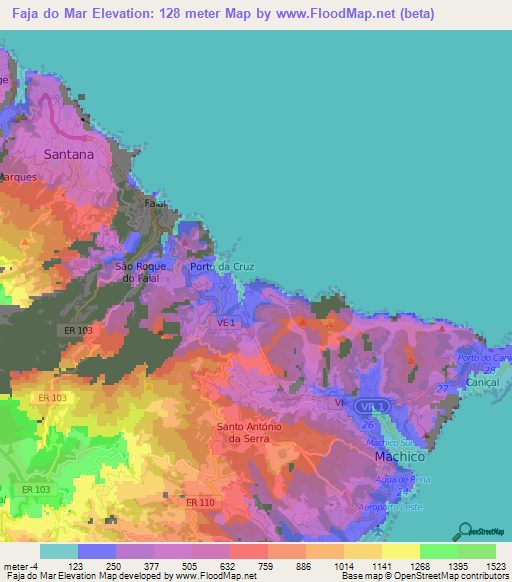Faja do Mar,Portugal Elevation Map