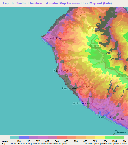 Faja da Ovelha,Portugal Elevation Map