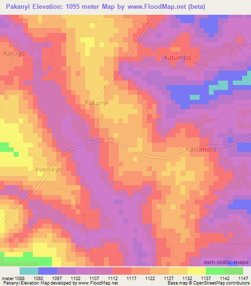 Pakanyi,Uganda Elevation Map