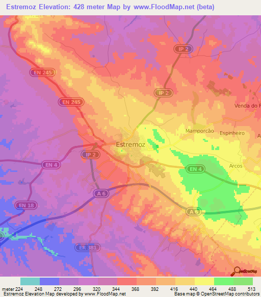 Estremoz,Portugal Elevation Map