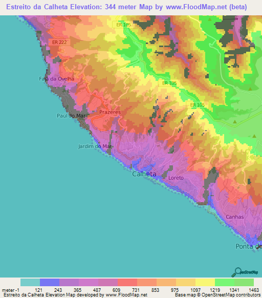 Estreito da Calheta,Portugal Elevation Map