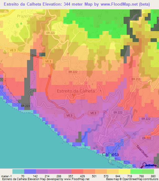 Estreito da Calheta,Portugal Elevation Map