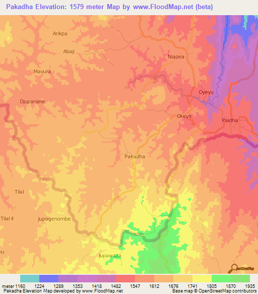 Pakadha,Uganda Elevation Map