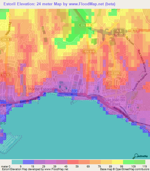 Estoril,Portugal Elevation Map