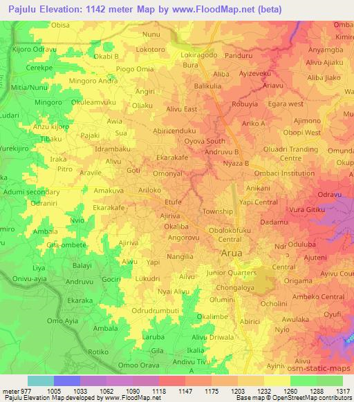 Pajulu,Uganda Elevation Map