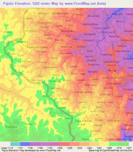 Pajulu,Uganda Elevation Map
