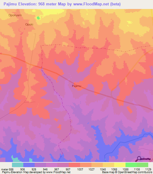 Pajimu,Uganda Elevation Map