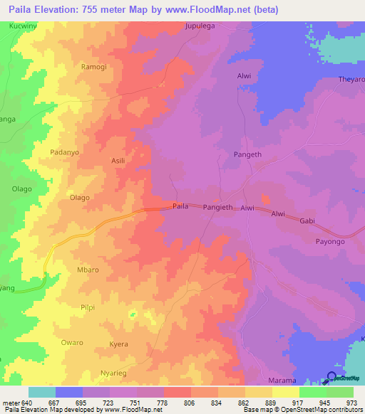 Paila,Uganda Elevation Map