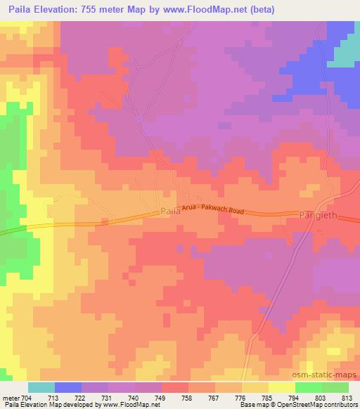Paila,Uganda Elevation Map