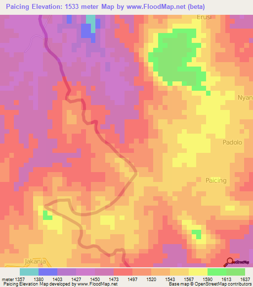 Paicing,Uganda Elevation Map