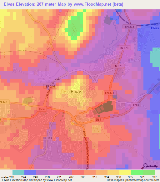 Elvas,Portugal Elevation Map