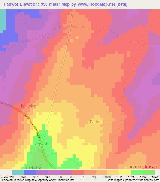 Padwot,Uganda Elevation Map