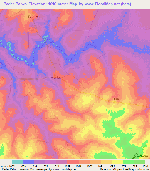 Pader Palwo,Uganda Elevation Map