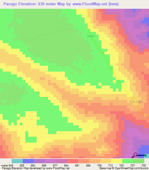 Pacego,Uganda Elevation Map