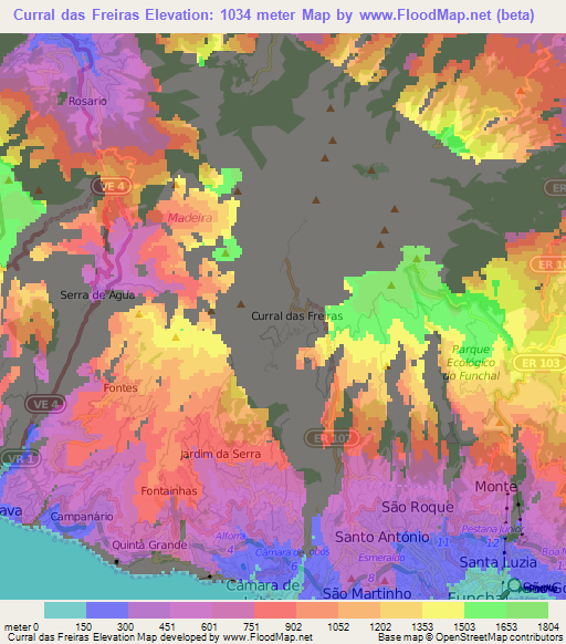 Curral das Freiras,Portugal Elevation Map