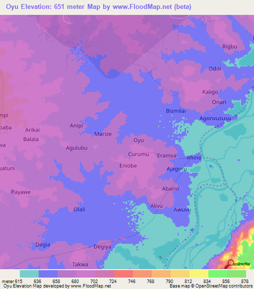Oyu,Uganda Elevation Map