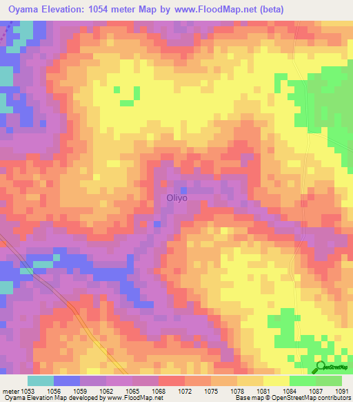 Oyama,Uganda Elevation Map