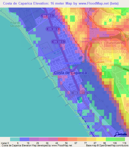 Costa de Caparica,Portugal Elevation Map