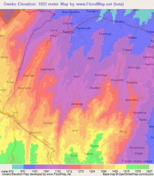 Oweko,Uganda Elevation Map