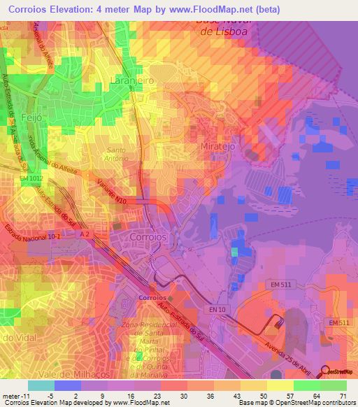 Corroios,Portugal Elevation Map
