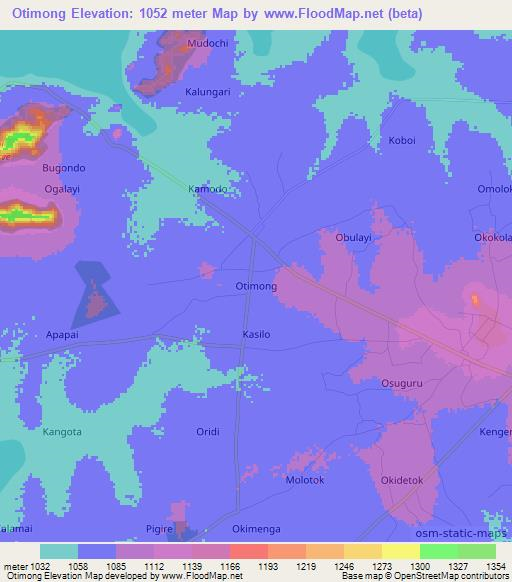 Otimong,Uganda Elevation Map