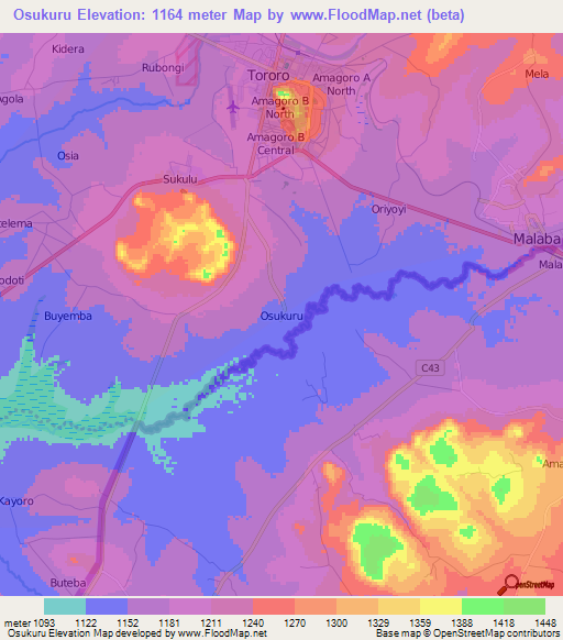 Osukuru,Uganda Elevation Map