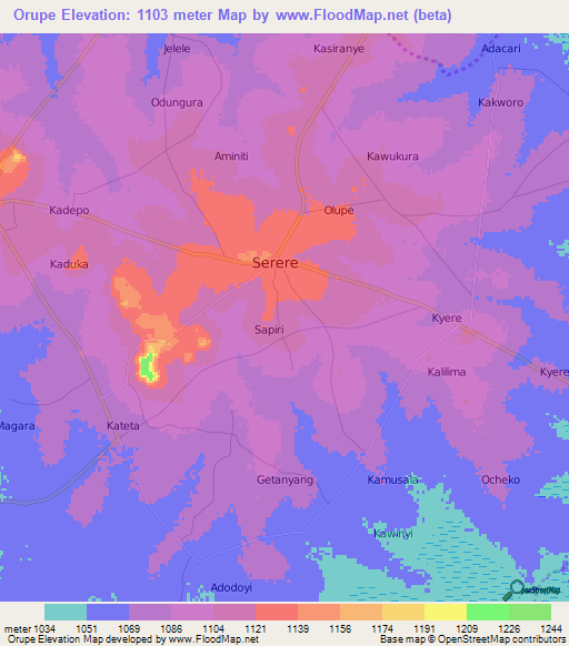 Orupe,Uganda Elevation Map