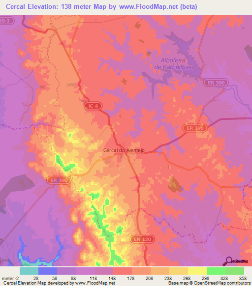Cercal,Portugal Elevation Map